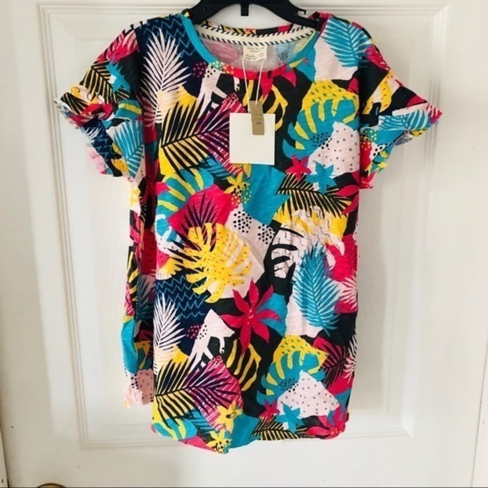 NWT Zara Girls colorful tropical Hawaiian leaf print ruffle shirt Size 8